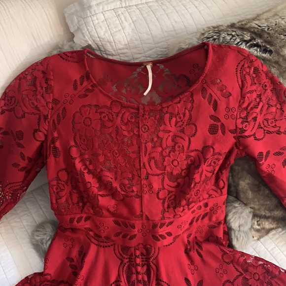 Free People Lovers Folk Song Dress burgundy sheer lace mini size 8 - Picture 5 of 16